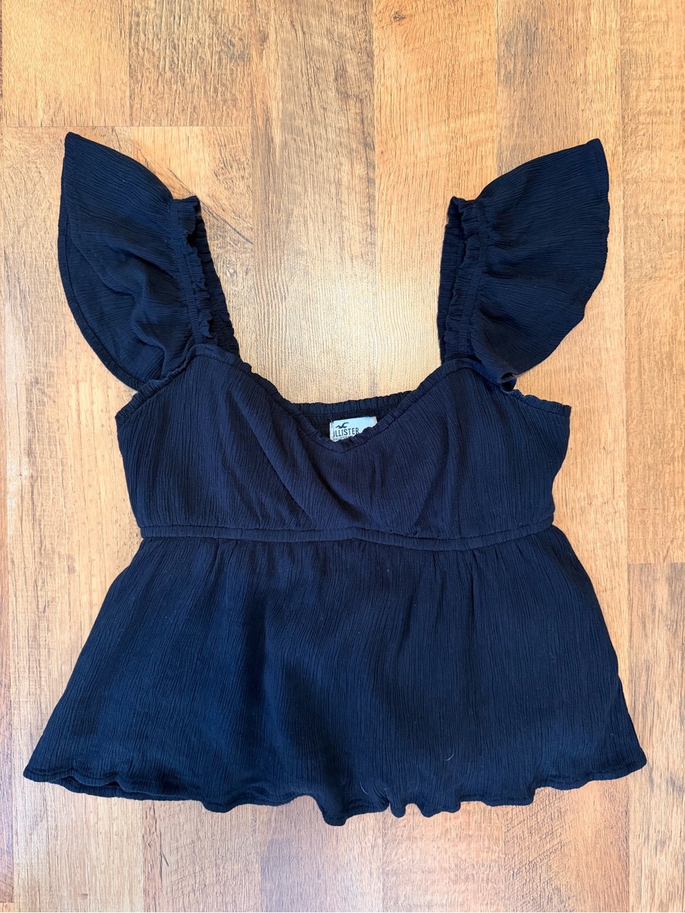 Hollister Black Flutter-Sleeve Peplum Top